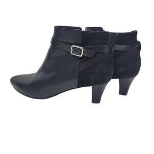 Cole Haan Women's Sylvan Leather Ankle Booties, Suede Back Silver Buckle Sz 7.5B